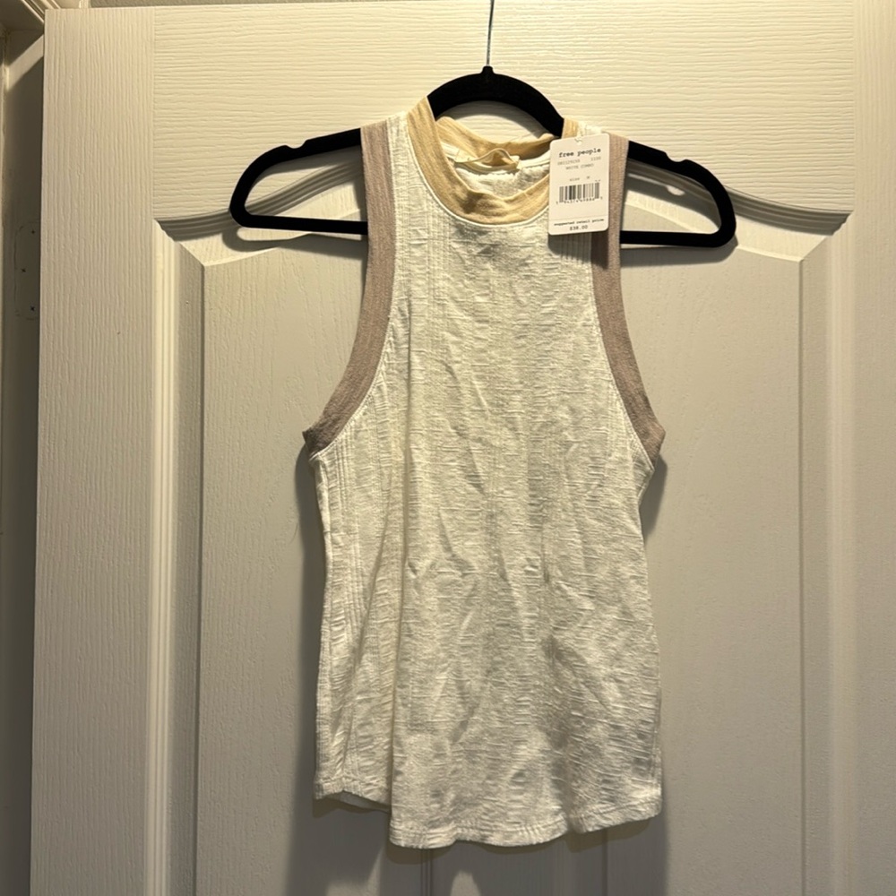 Free People white tank with tan trim